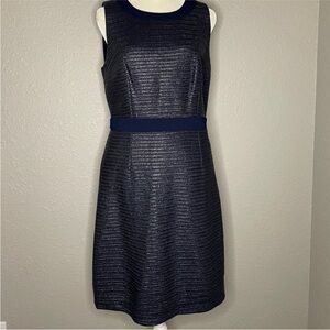 Trina Turk Navy and Silver Striped Midi Dress
